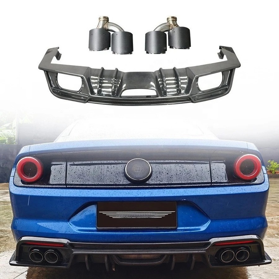 2018-2023 for Mustang Carbon Fiber Rear Diffuser Bumper Lip Splitters Body Kit Exhaust Cut-Outs Clip-On 100% Fit New